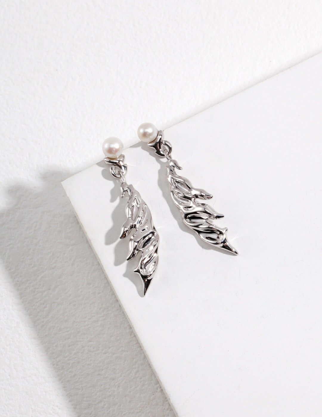 Feather Shaped Freshwater Pearl Earrings