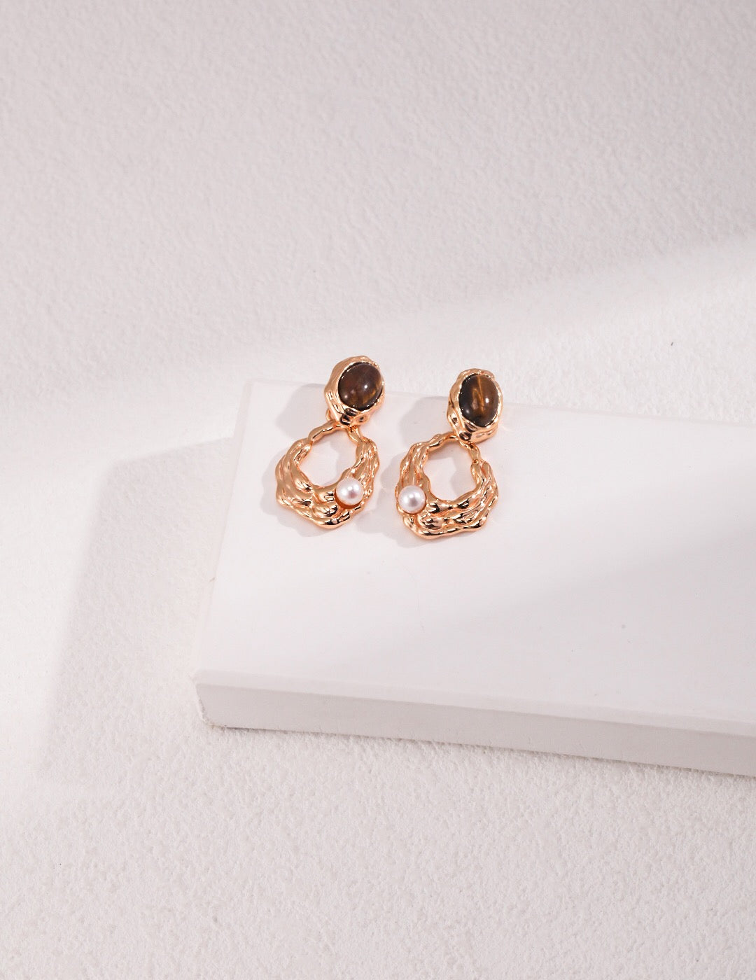 Natural Tiger Eye Pearl Earrings