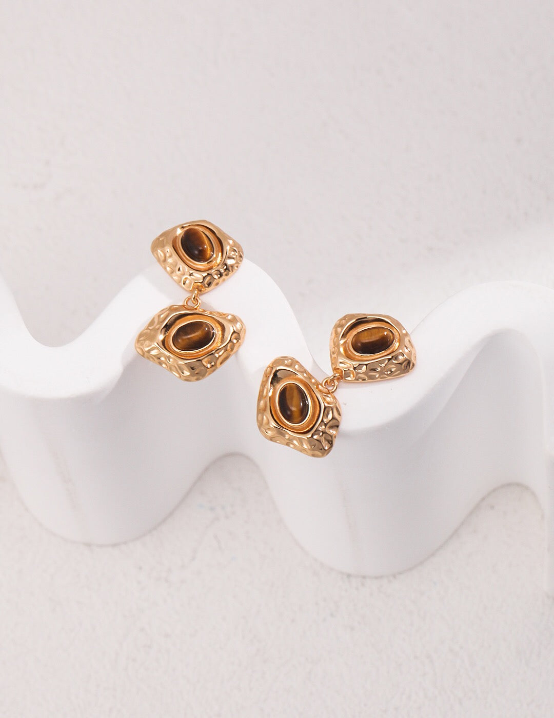 Two Irregular Tiger's Eye Stone Earrings