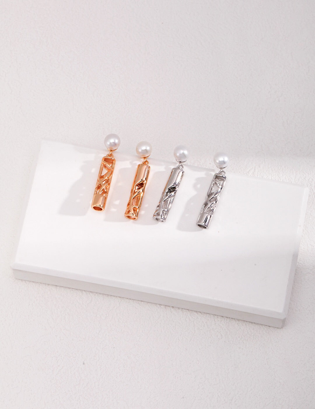 Hollow Strip Pearl Earrings