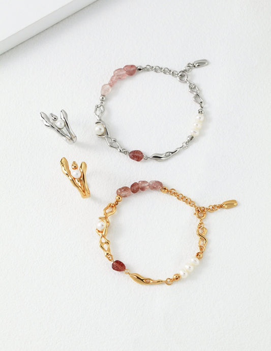Strawberry Crystal Pearl Bracelet