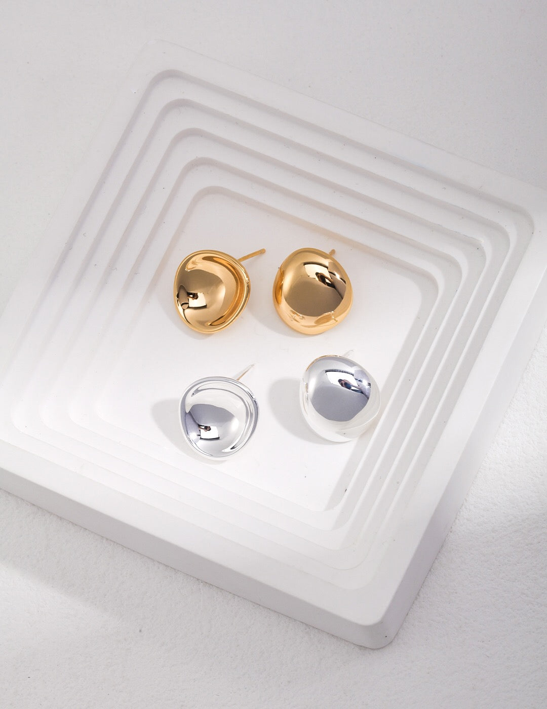 Concave And Convex Style Asymmetrical Stud Earrings