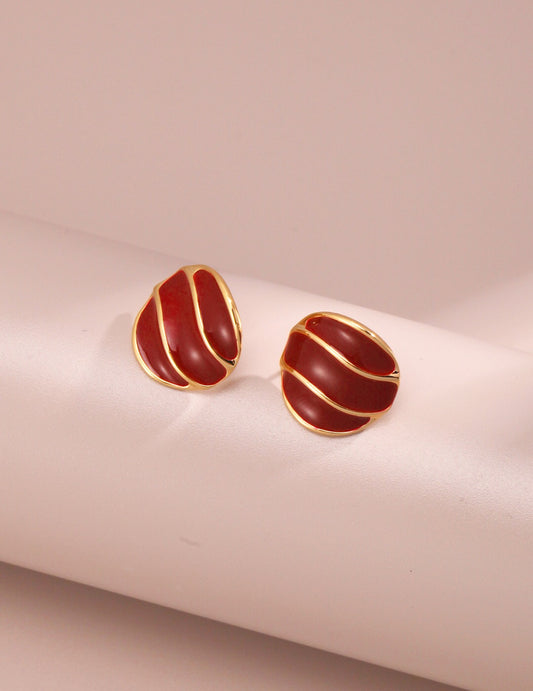Chinese Red Drip Glaze Stud Earrings