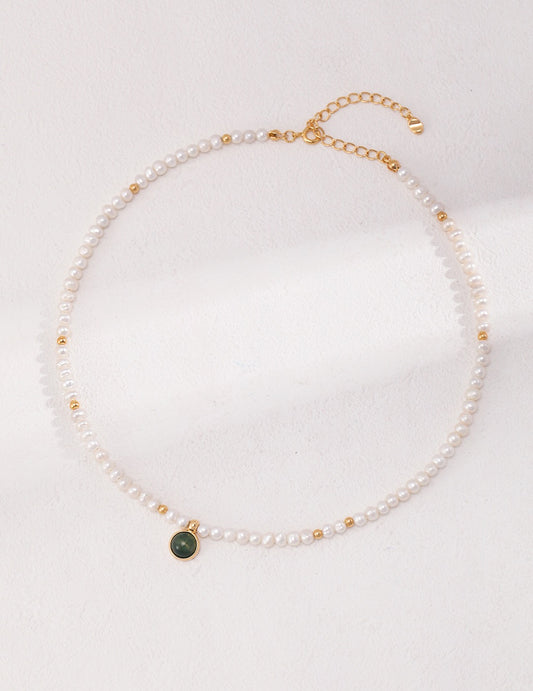 Freshwater Pearls with Aquatic Plant Agate Necklace