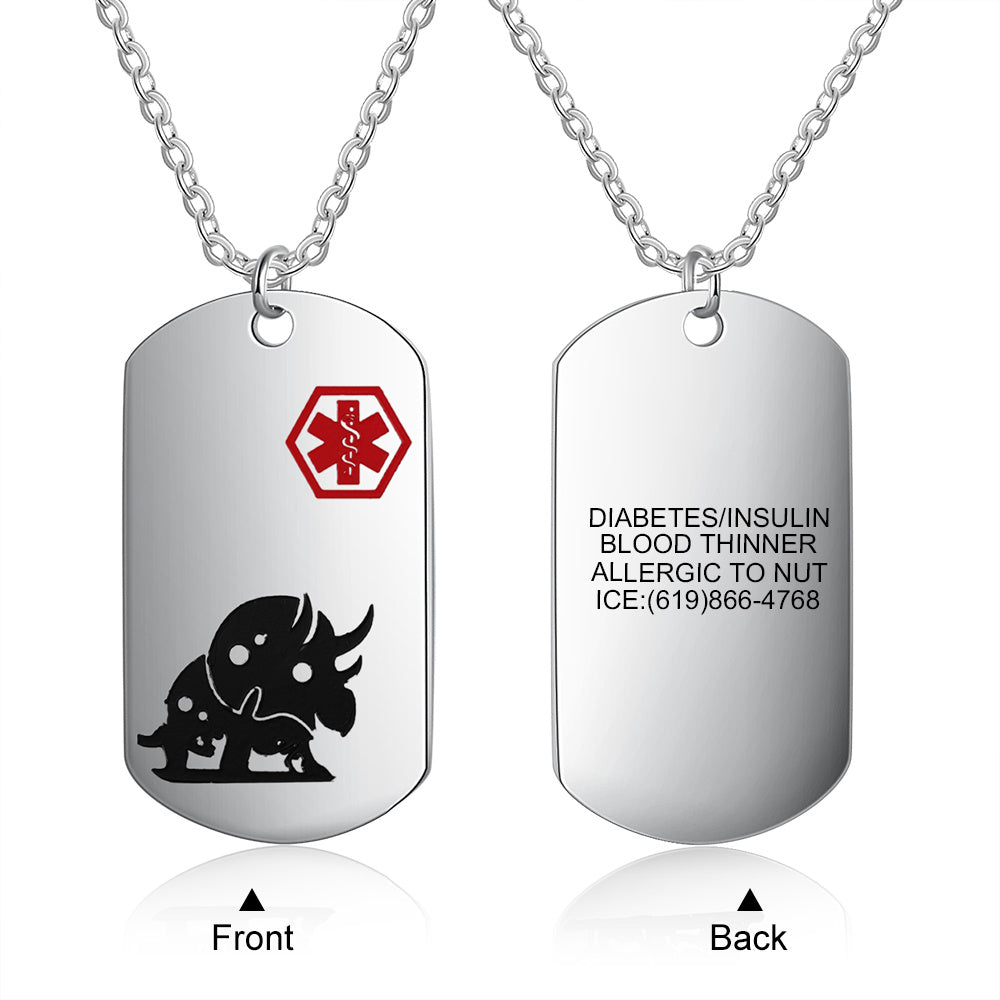 Custom Dinosaur Medical Necklace For Child