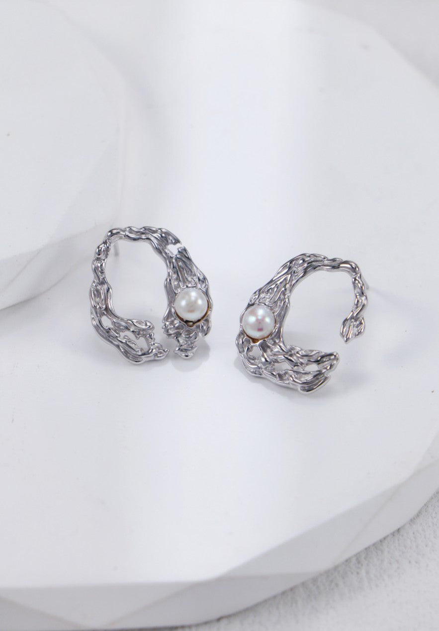 Liquid Metal Pearl Earrings