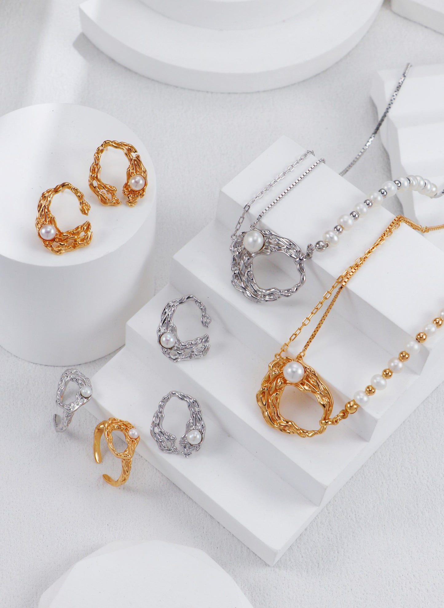 Liquid Metal Pearl Earrings