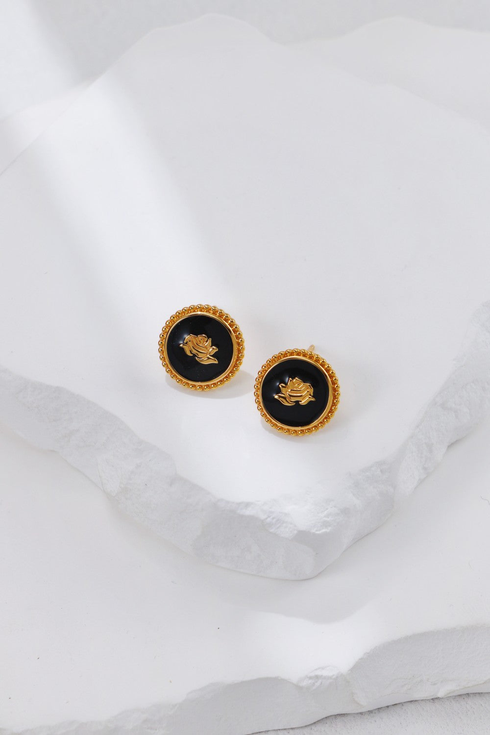 Round Glazed Rose Flower Stud