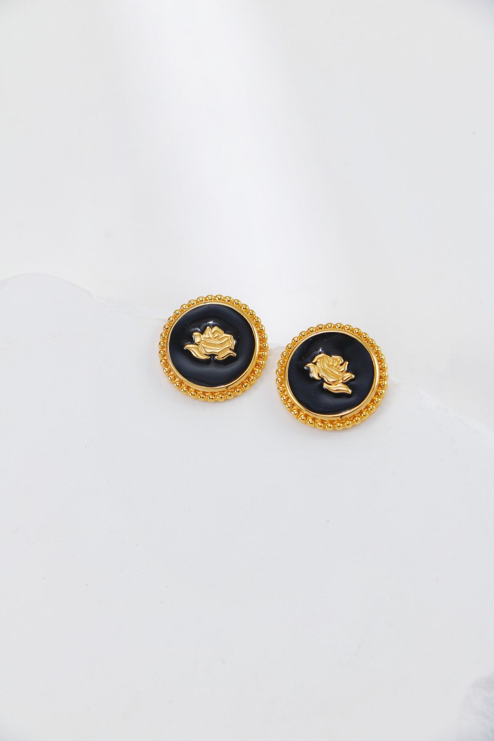 Round Glazed Rose Flower Stud