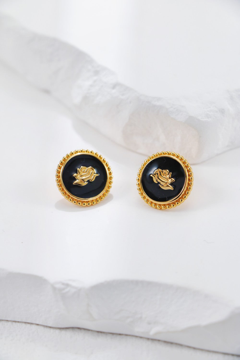 Round Glazed Rose Flower Stud