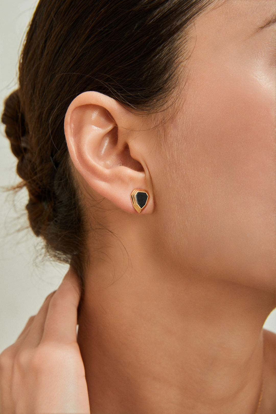 Black Onyx Shield Stud Earrings