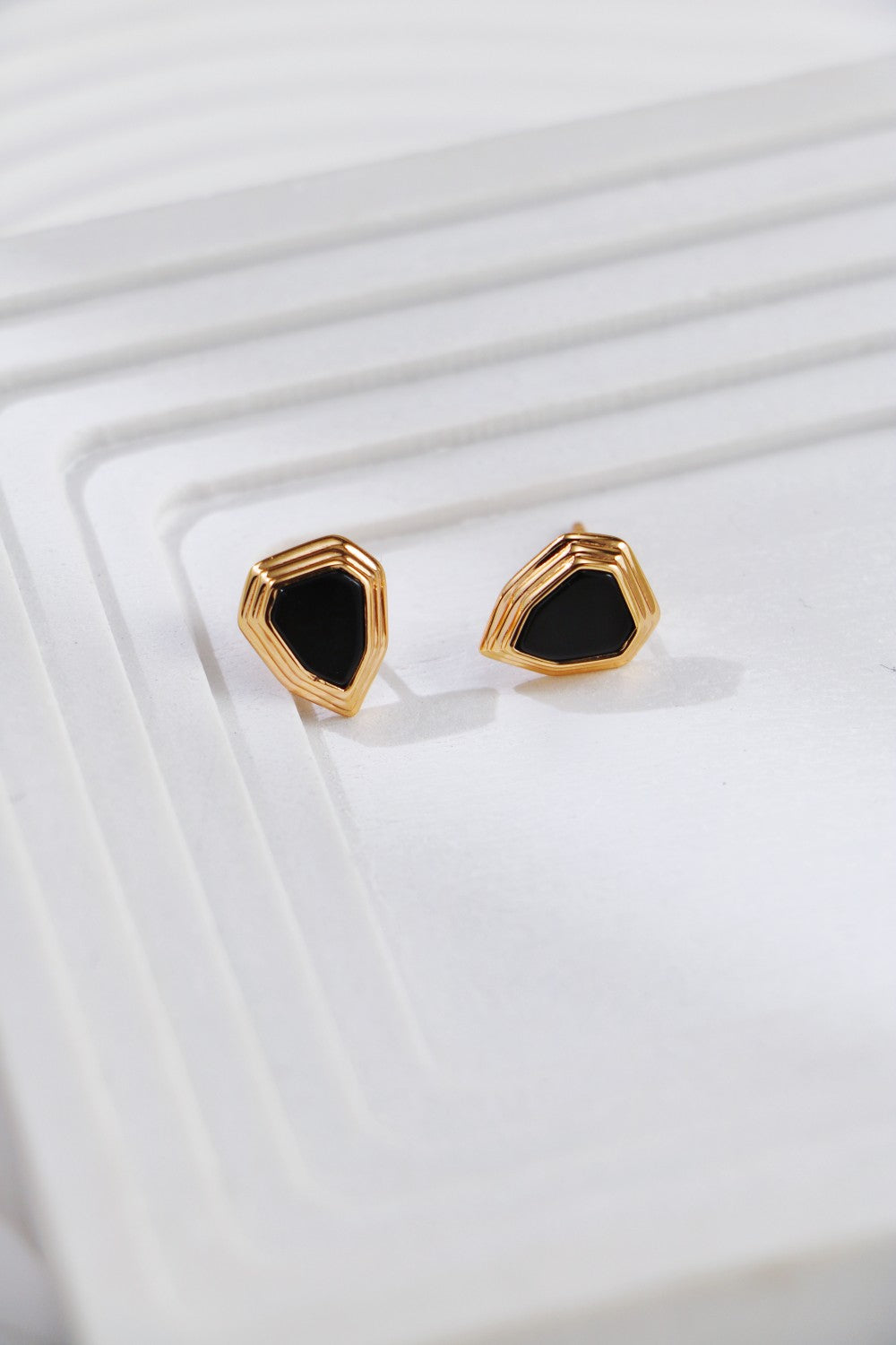 Black Onyx Shield Stud Earrings