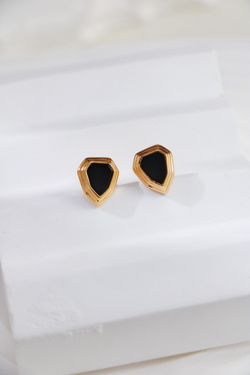 Black Onyx Shield Stud Earrings