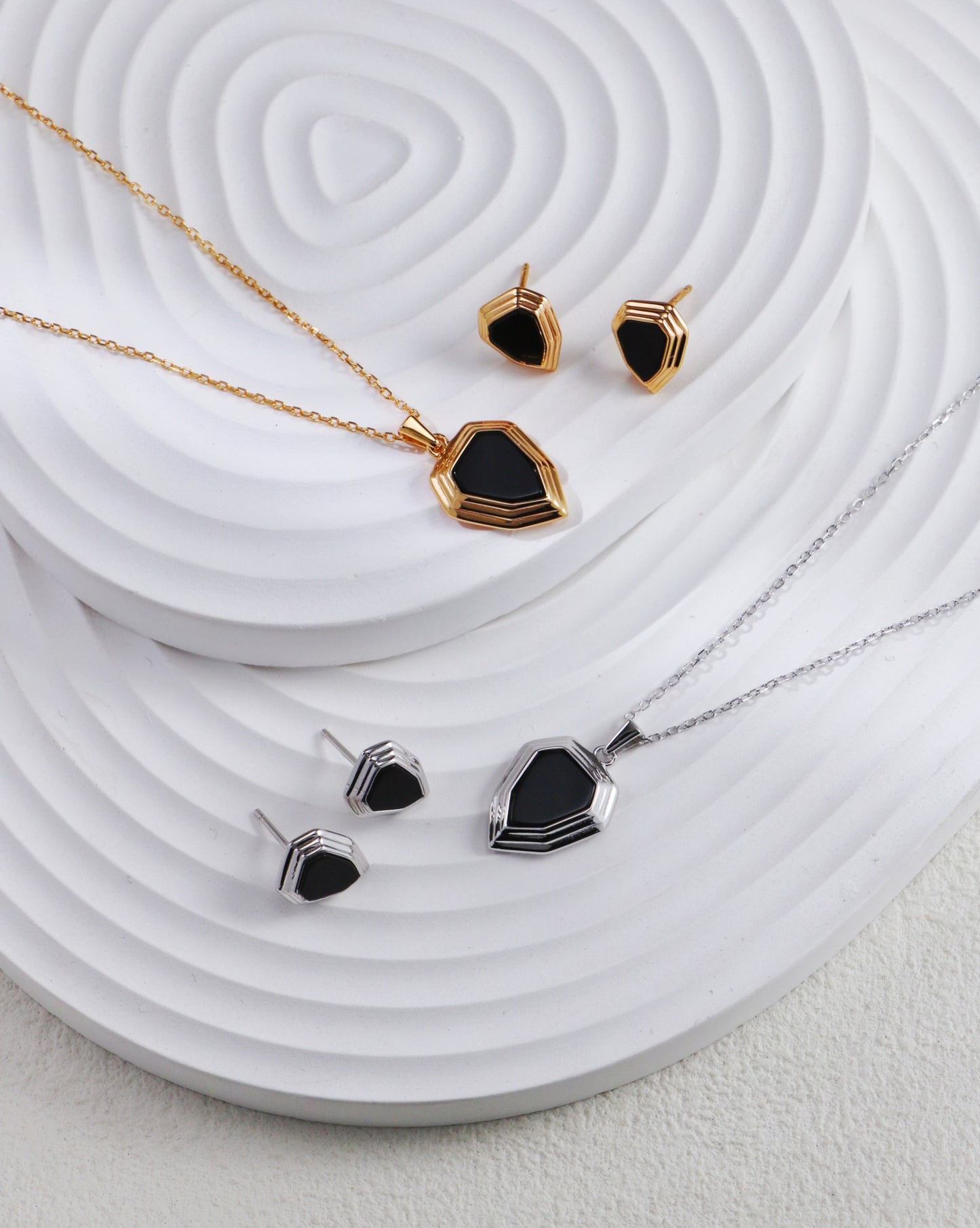 Black Onyx Shield Stud Earrings