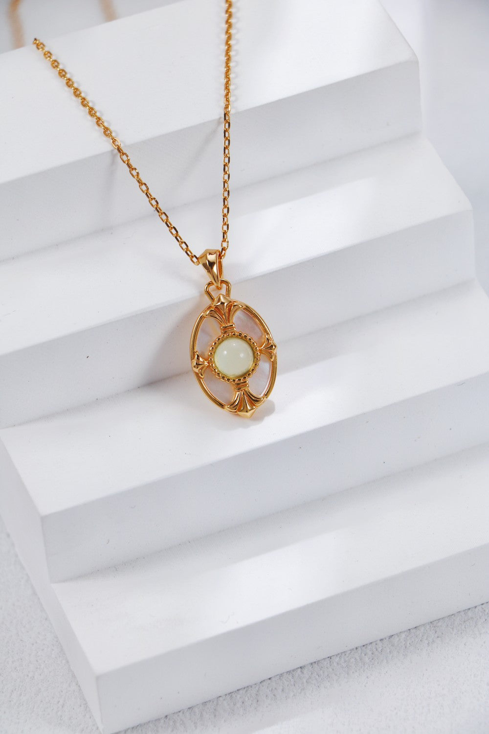 Prehnite Chalcedony WIth White Shell Necklace