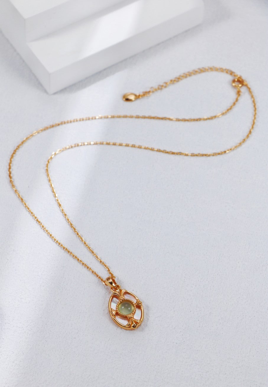 Prehnite Chalcedony WIth White Shell Necklace
