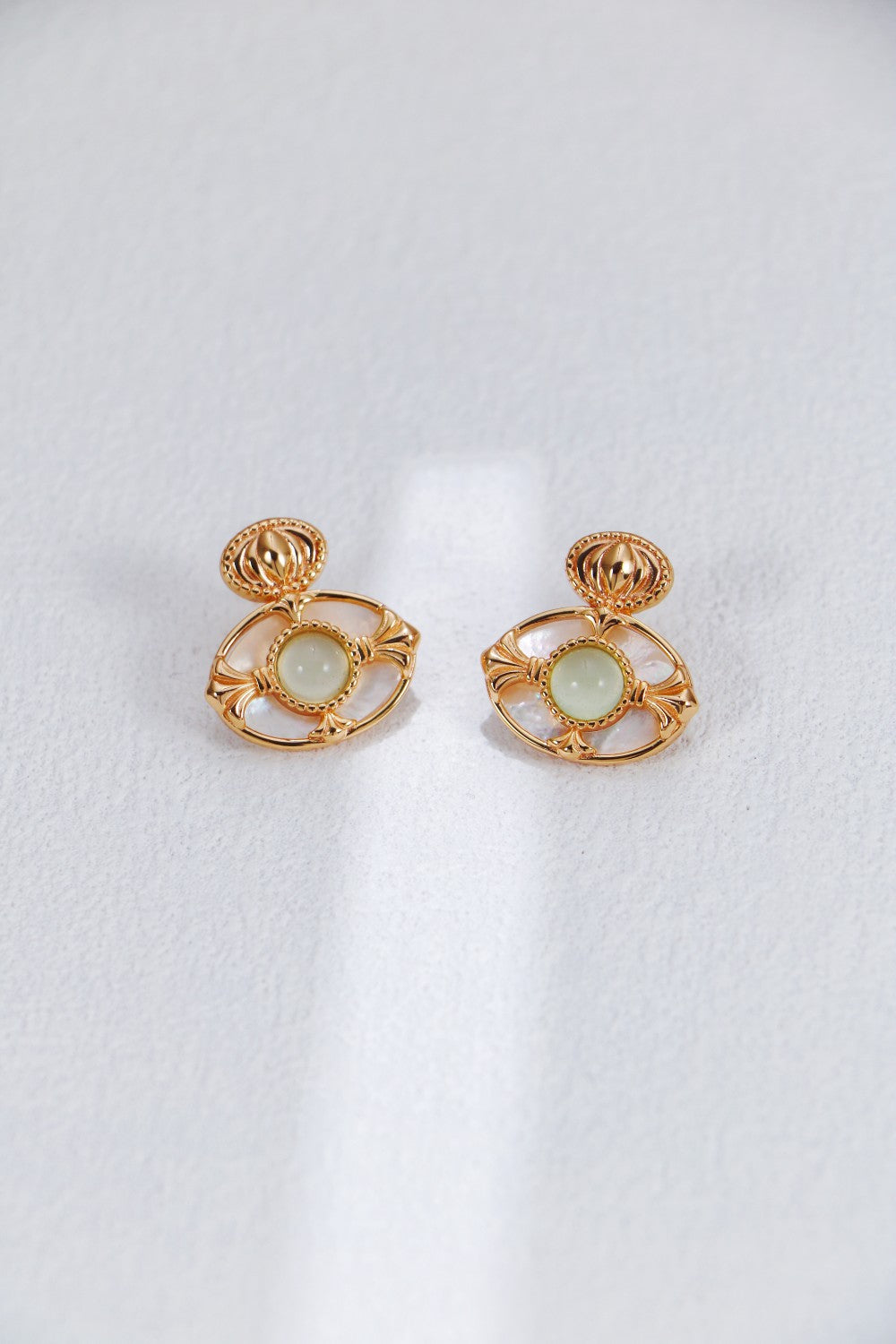Prehnite Chalcedony WIth White Shell Earrings