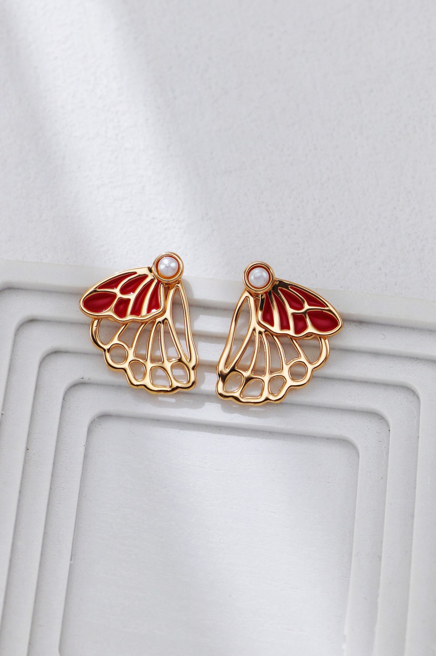 Red Drip Glaze Butterfly Earrings