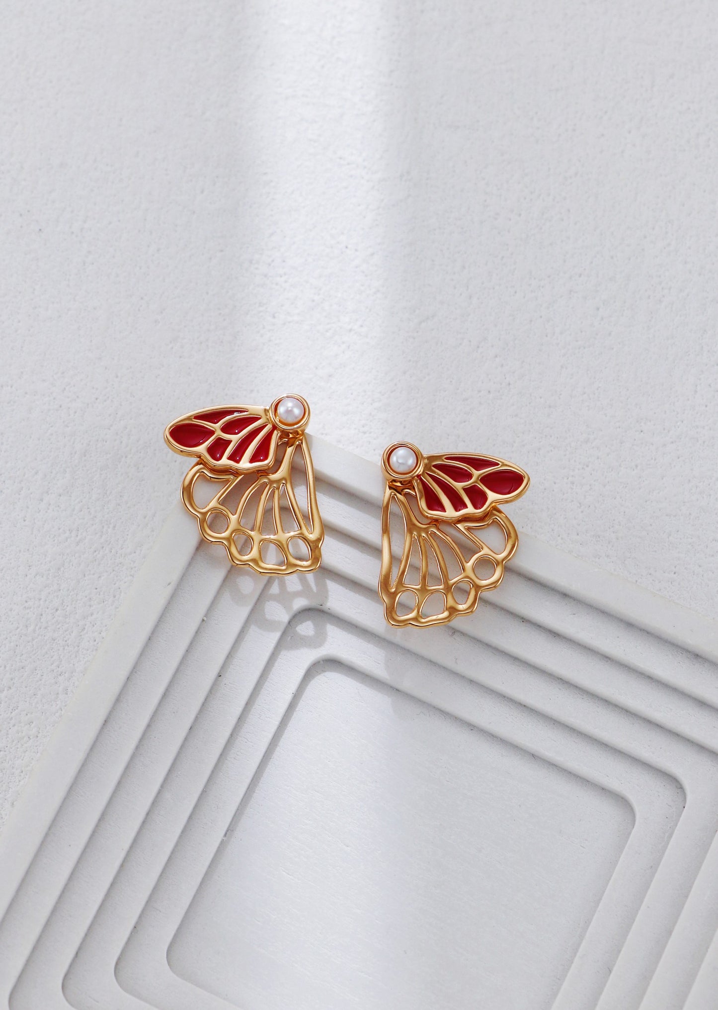 Red Drip Glaze Butterfly Earrings
