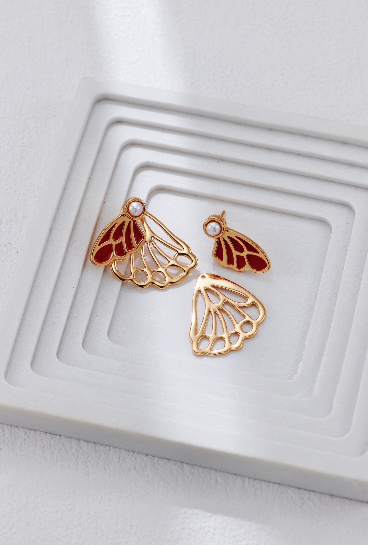Red Drip Glaze Butterfly Earrings