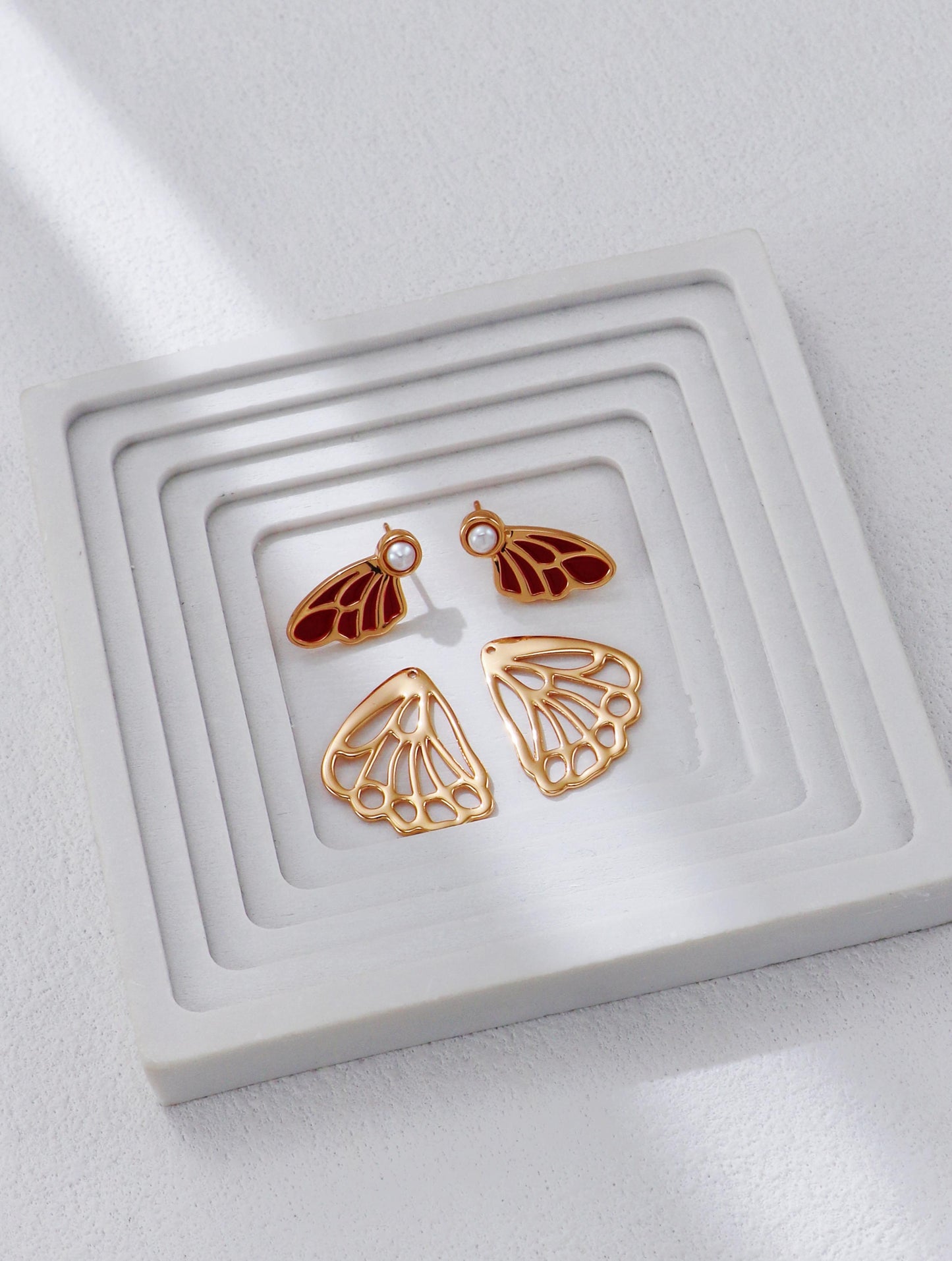 Red Drip Glaze Butterfly Earrings
