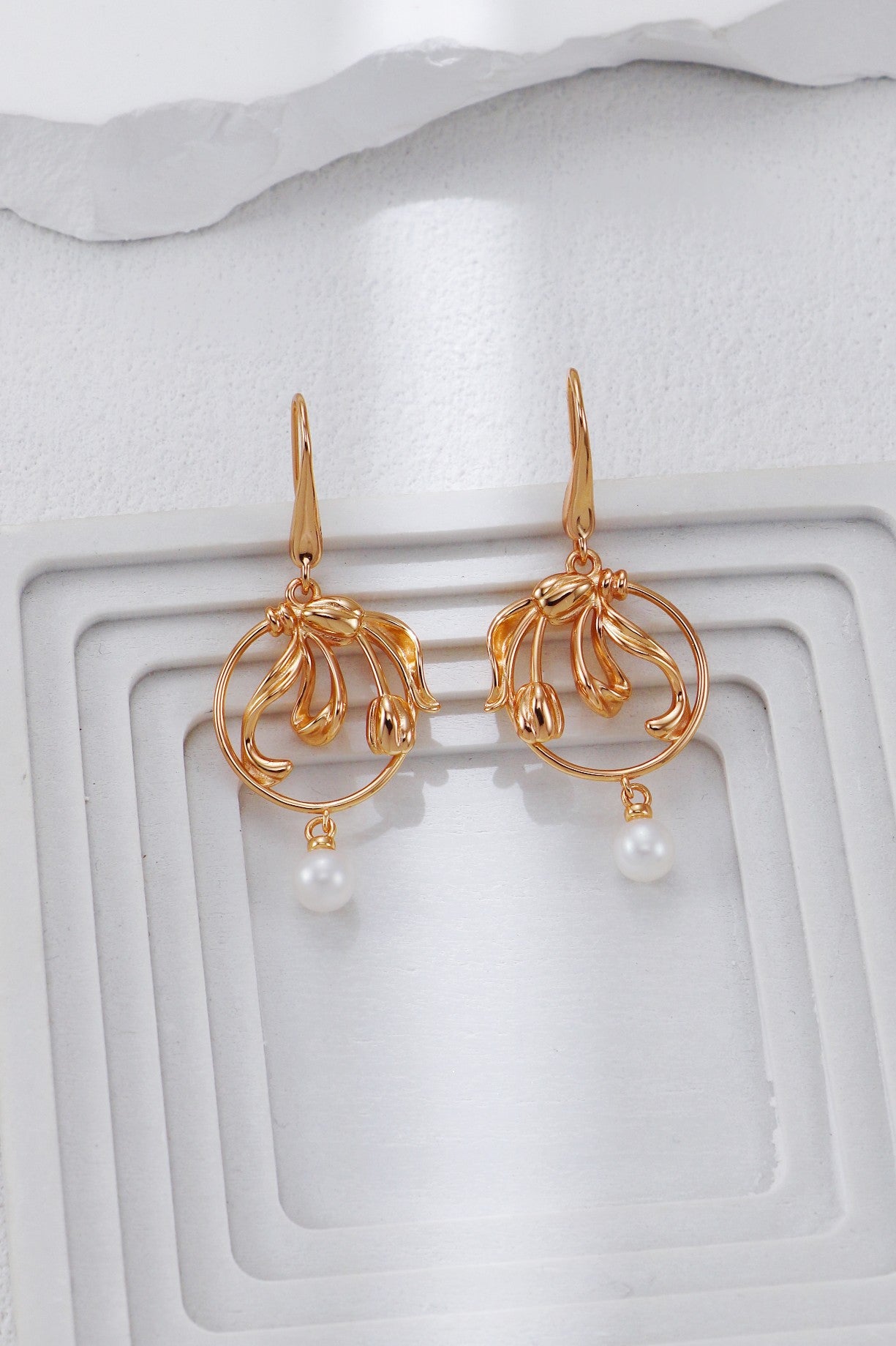 Golden Tulip Pearl Earrings