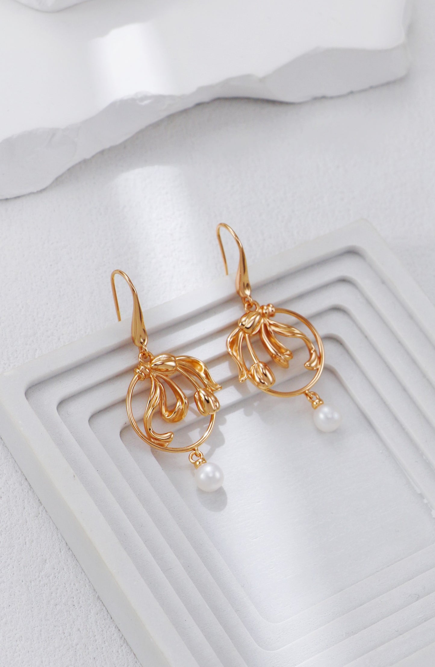 Golden Tulip Pearl Earrings