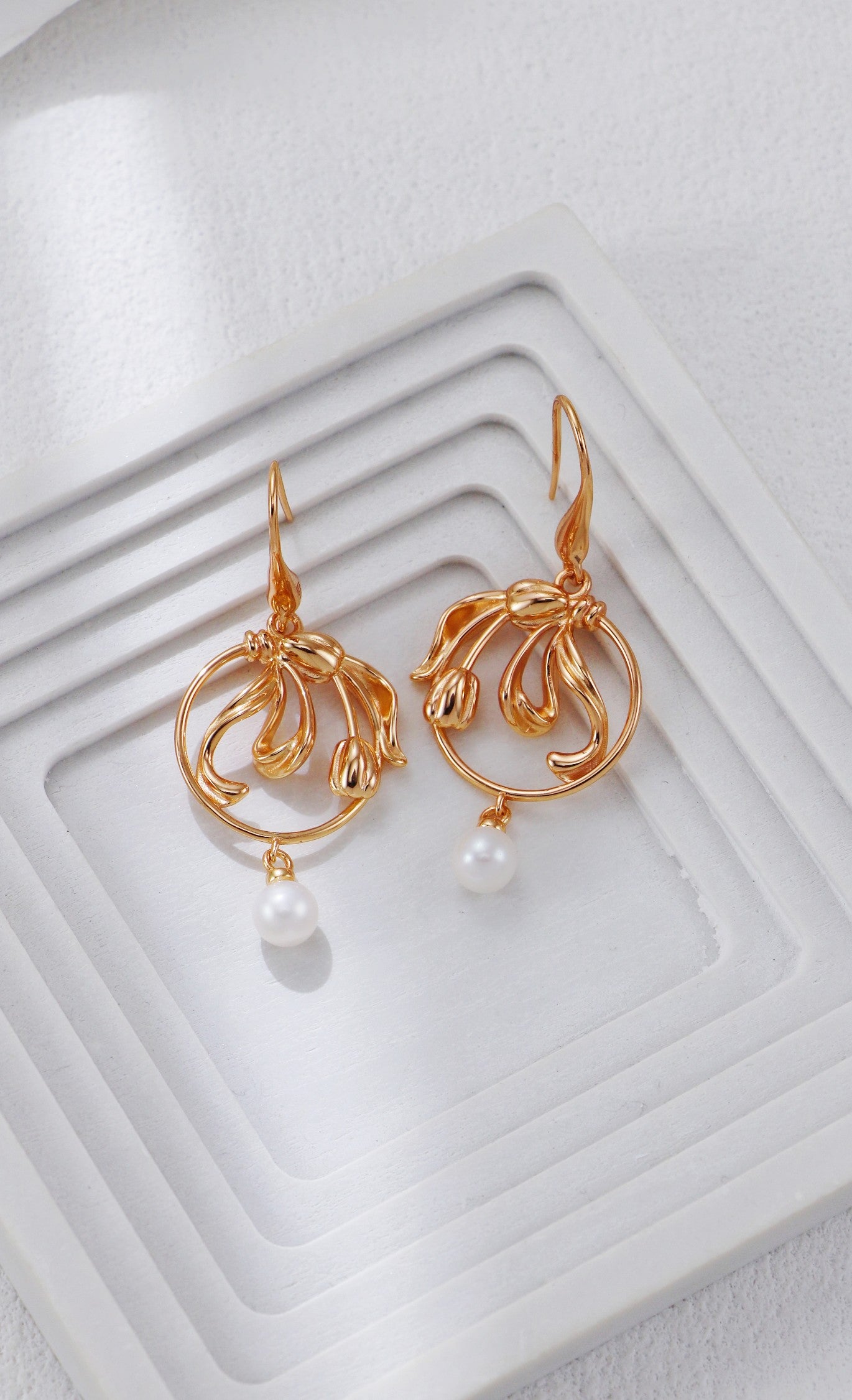 Golden Tulip Pearl Earrings