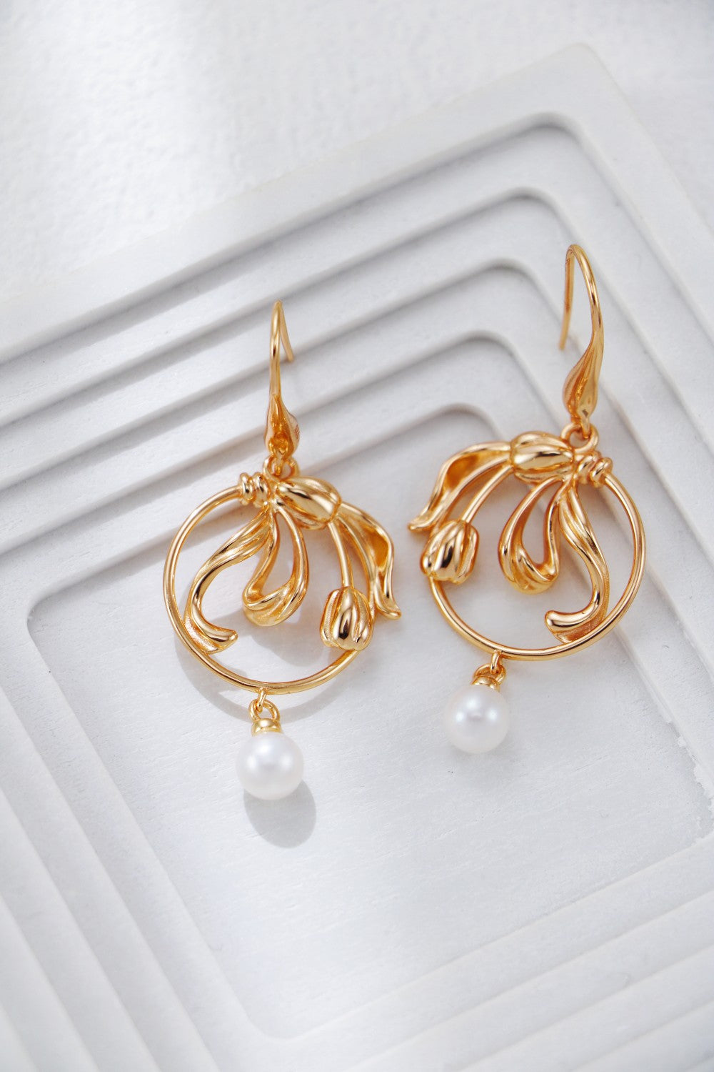 Golden Tulip Pearl Earrings