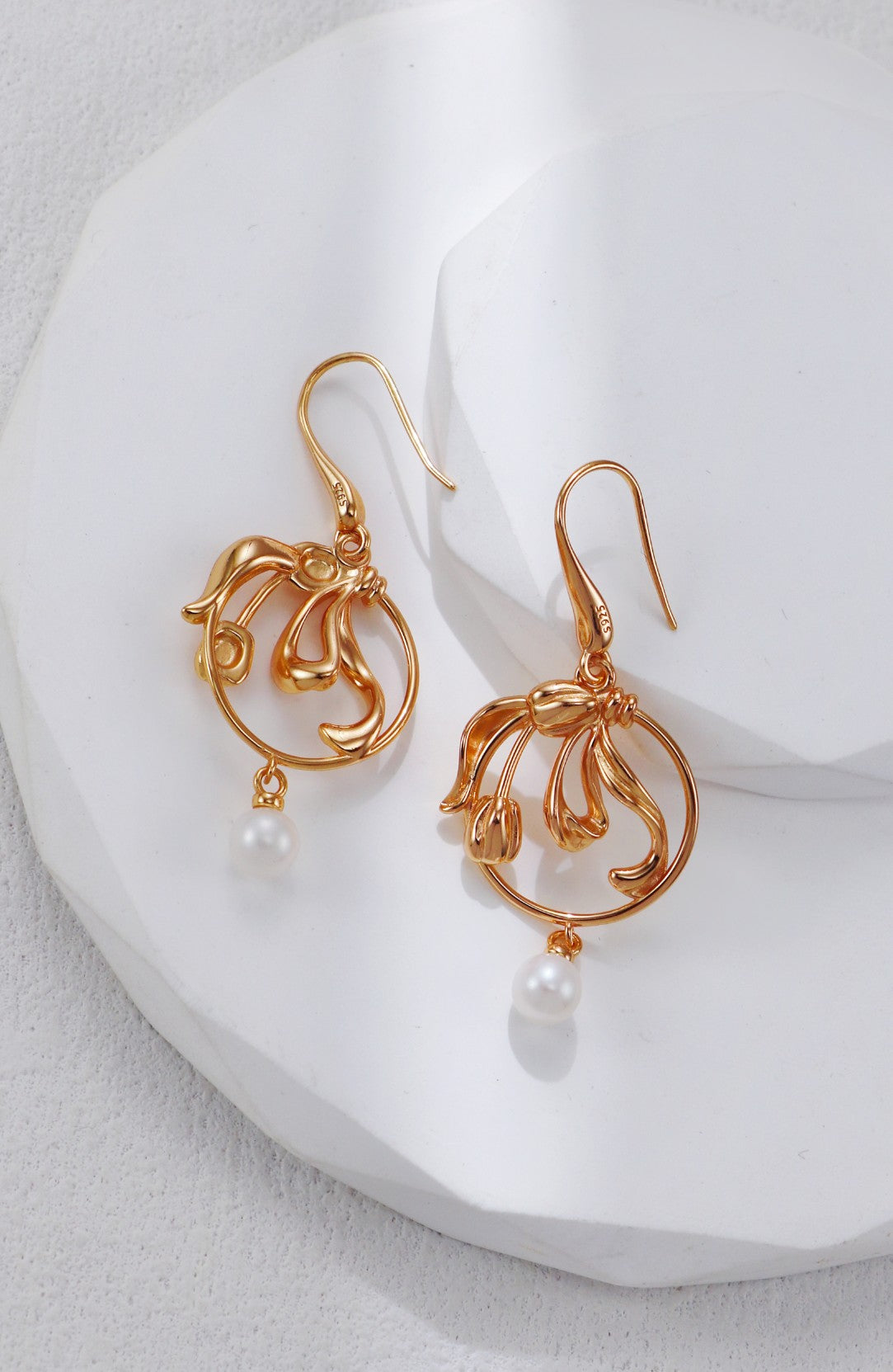 Golden Tulip Pearl Earrings