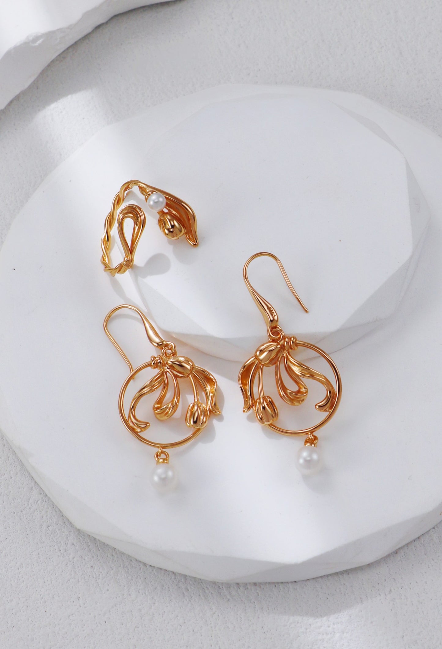 Golden Tulip Pearl Earrings