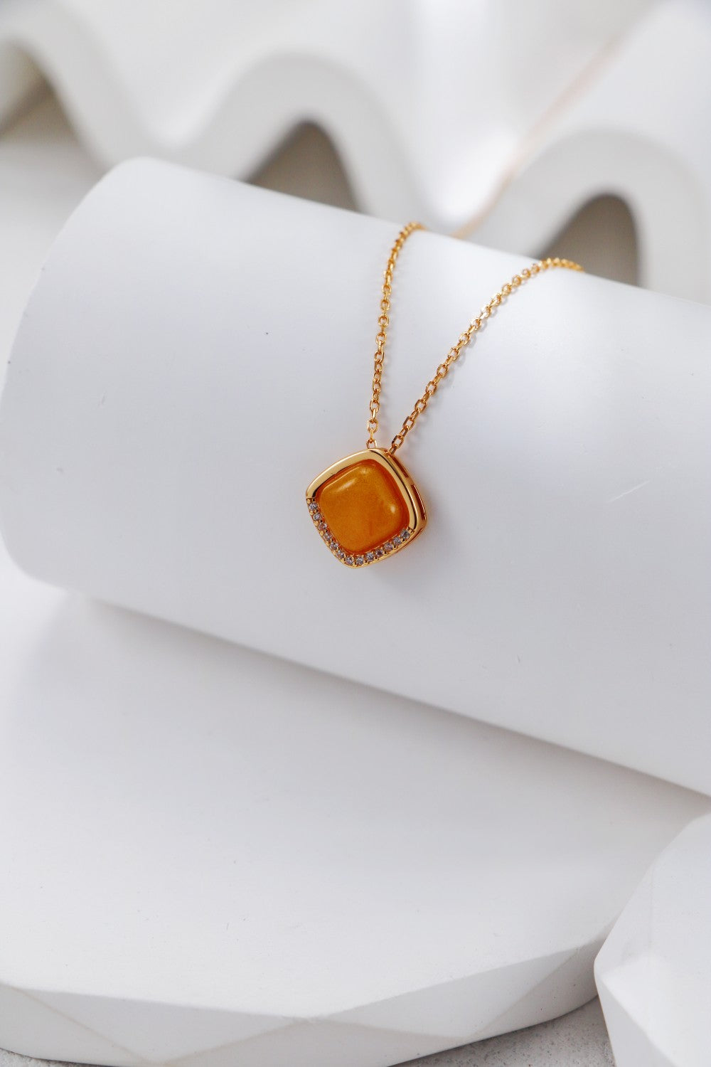 Vintage Gold Amber Necklace with Zircon