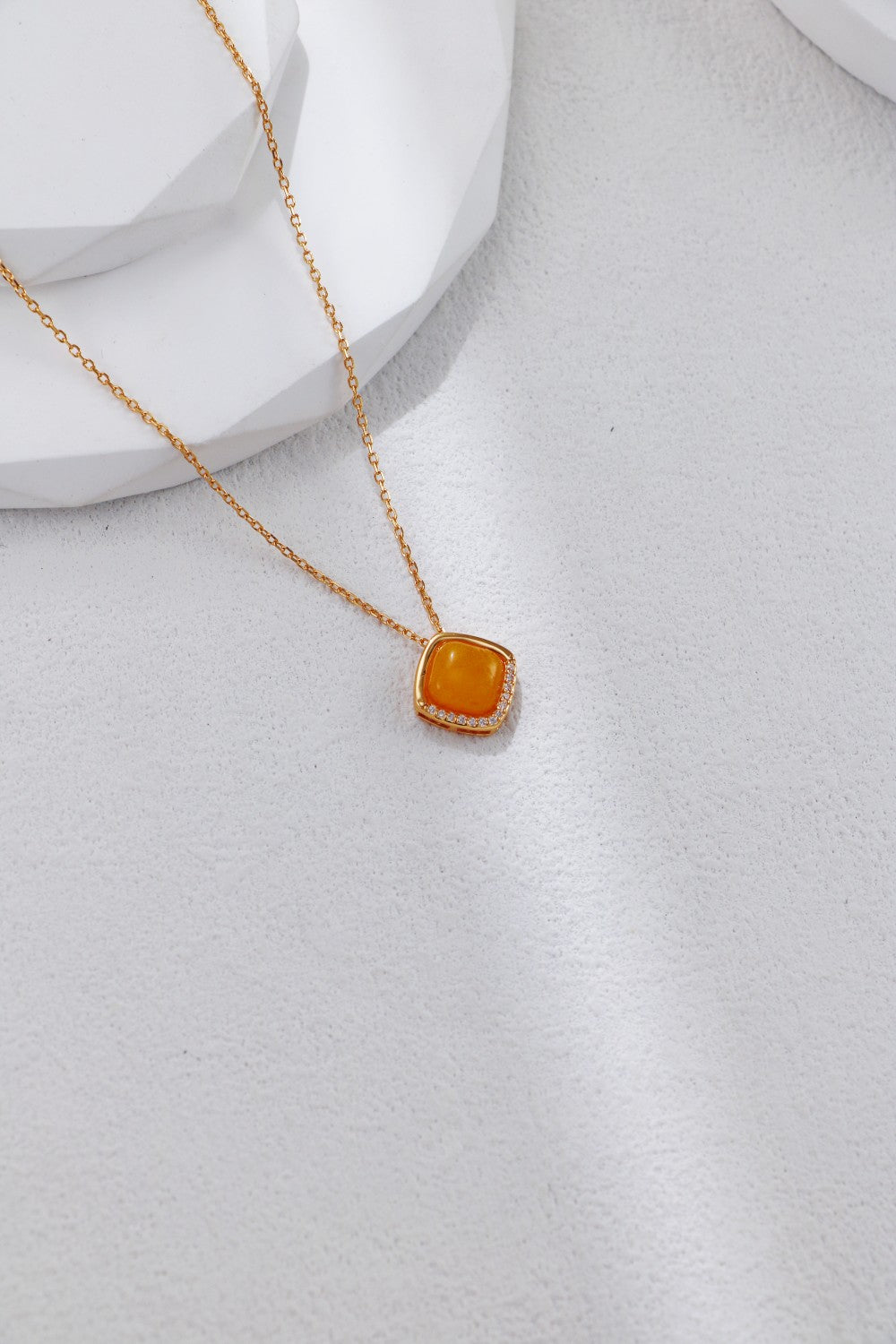 Vintage Gold Amber Necklace with Zircon