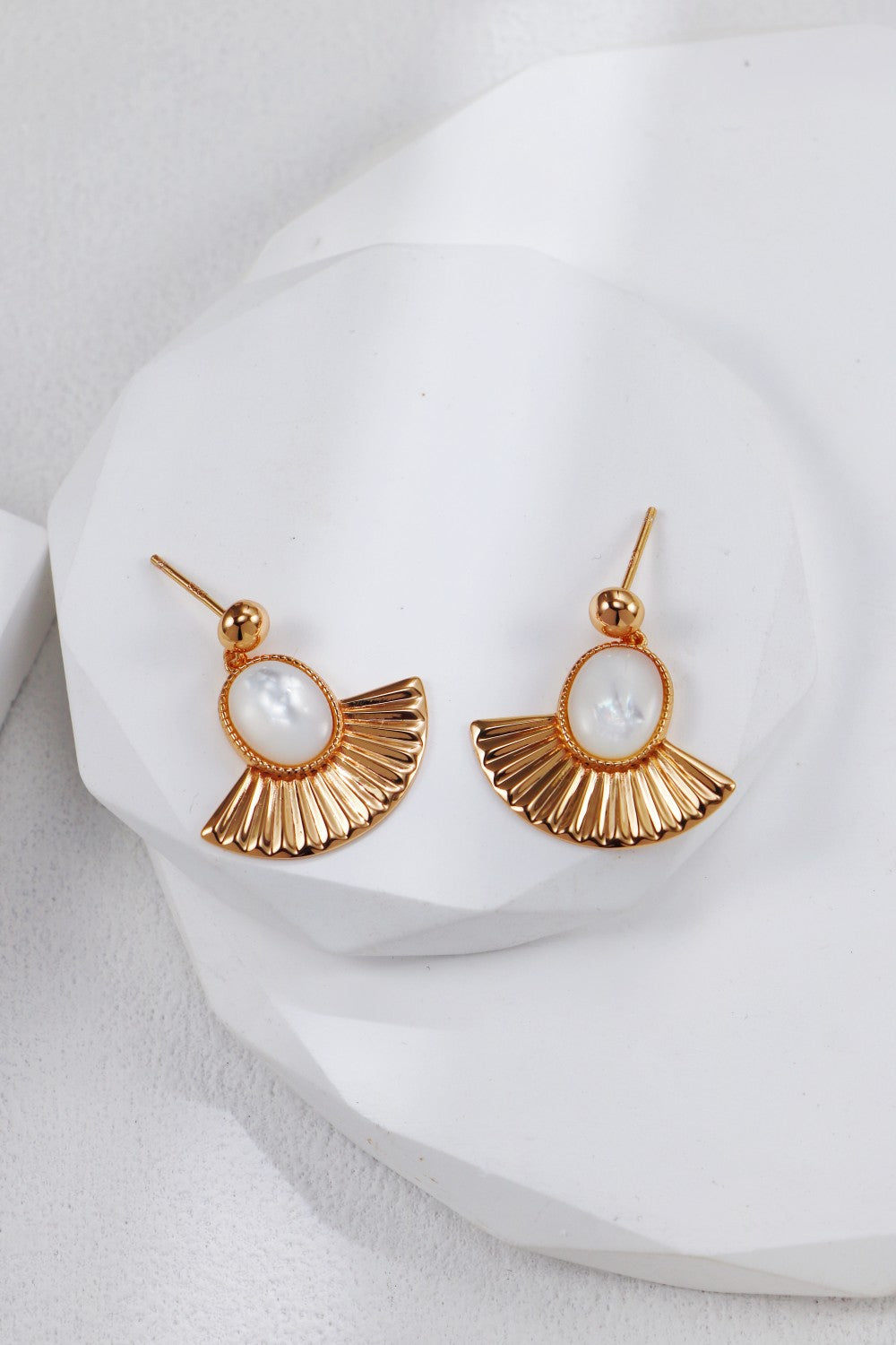 Fan-Shaped Mother-of-Pearl Earrings