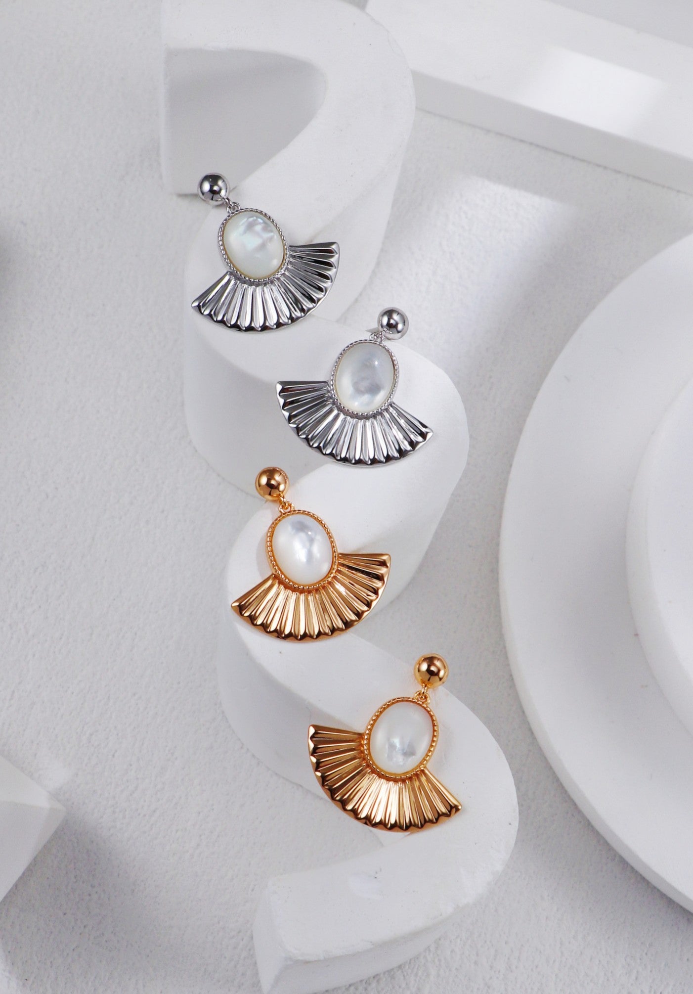 Fan-Shaped Mother-of-Pearl Earrings