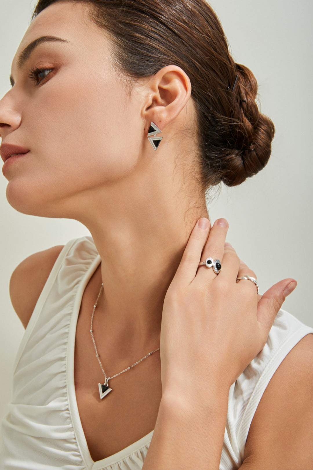 Triangle Black Onyx Fashion Earrings