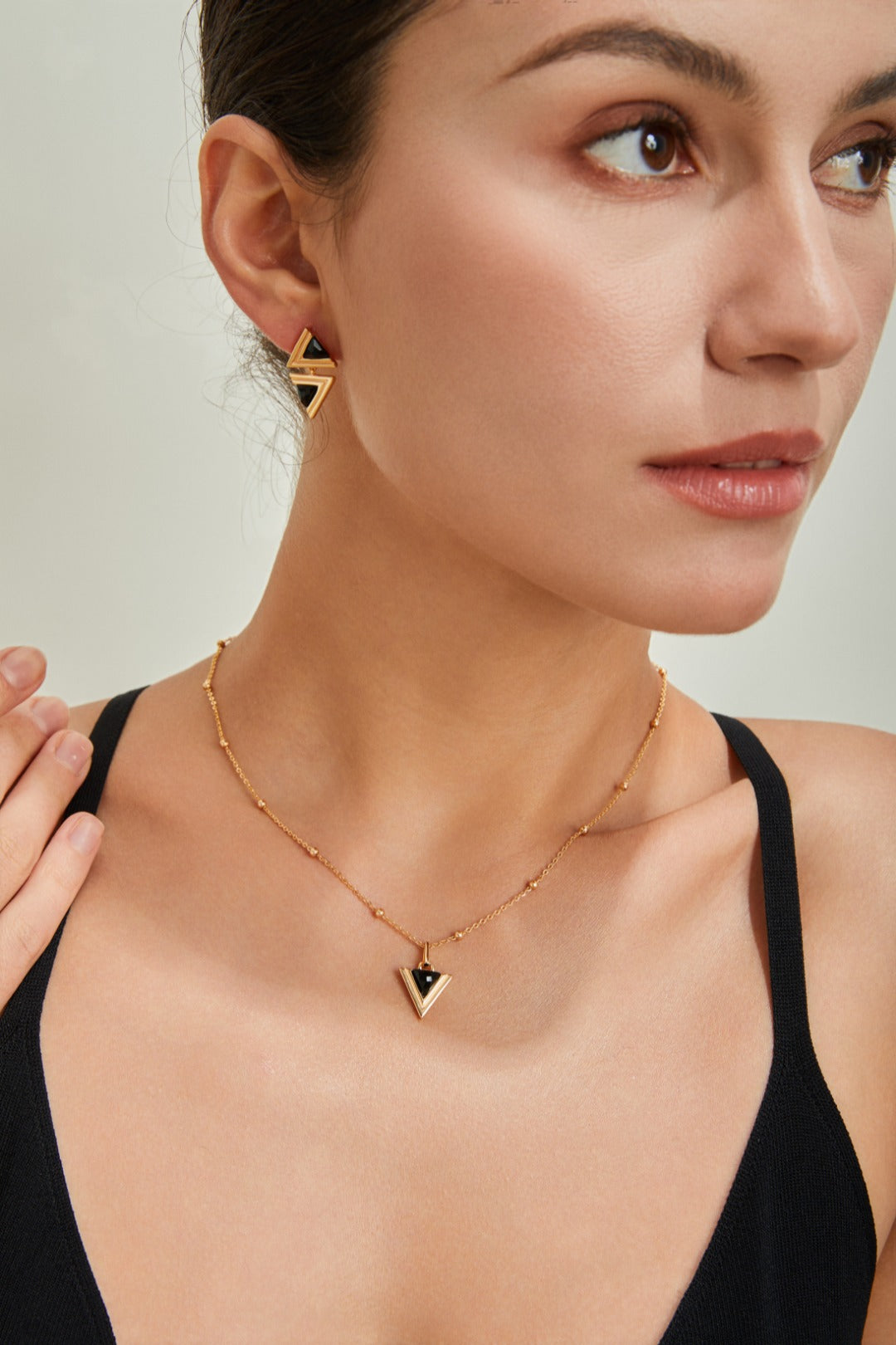 Triangle Black Onyx Fashion Earrings