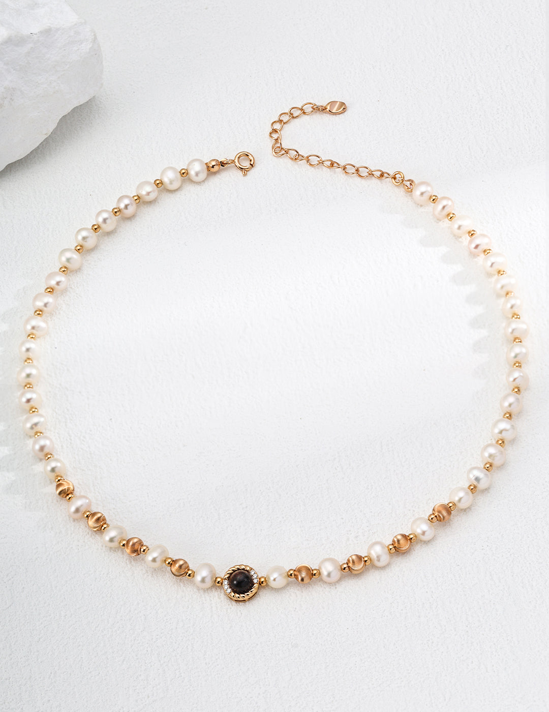 Natural Pearl With Tiger Eye Stone Necklace