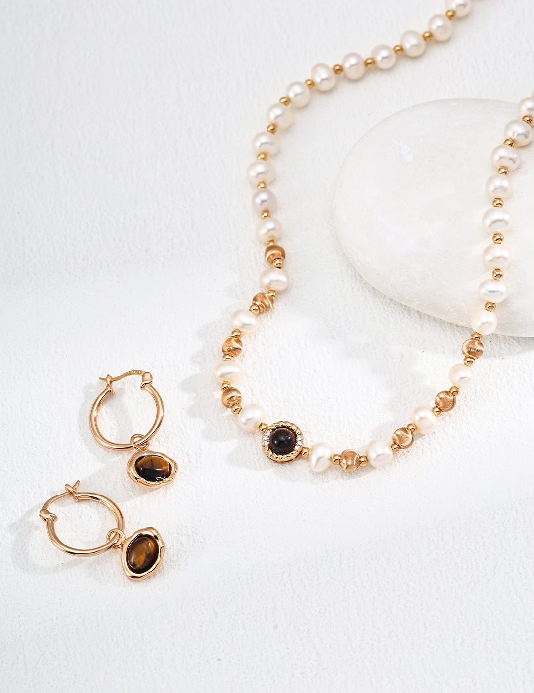 Natural Pearl With Tiger Eye Stone Necklace
