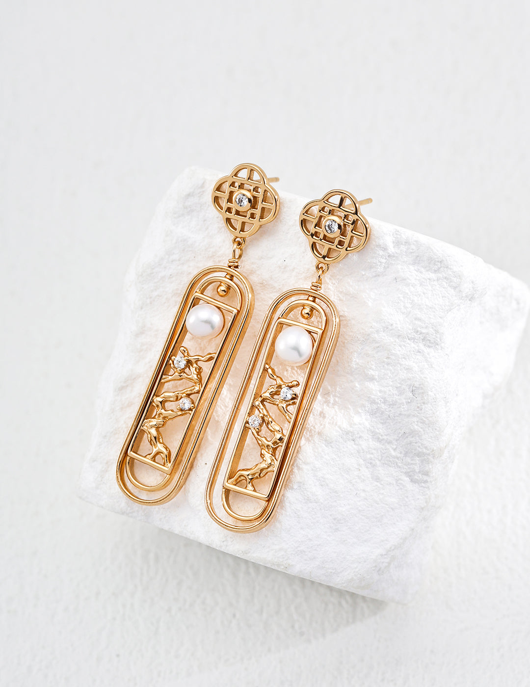 Chinese Style Pearl Zircon Earrings