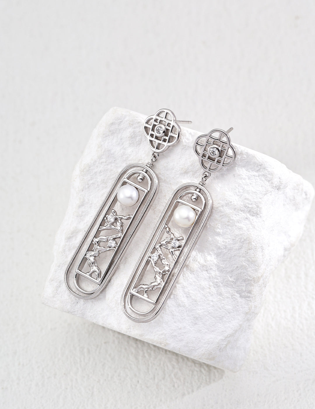 Chinese Style Pearl Zircon Earrings