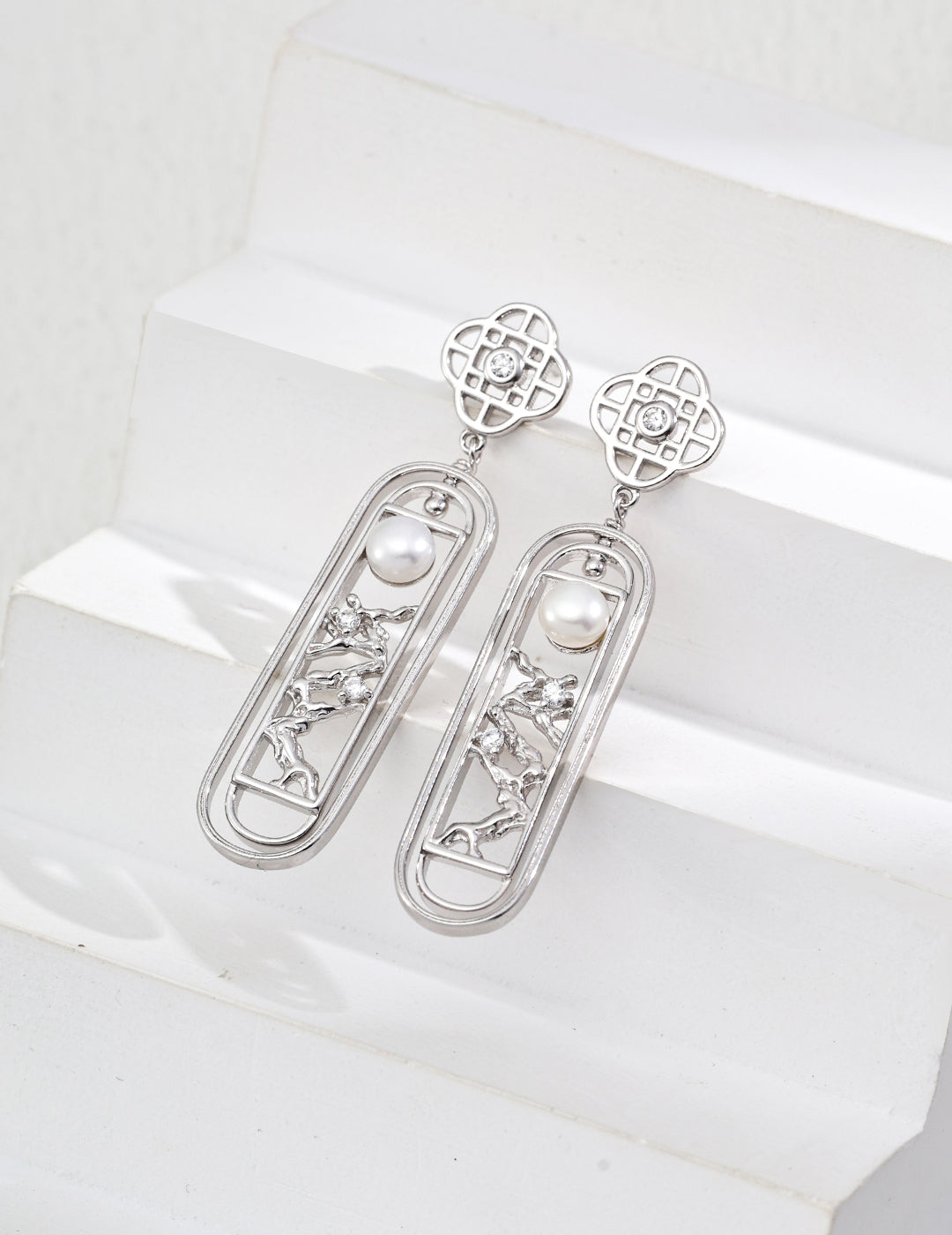 Chinese Style Pearl Zircon Earrings