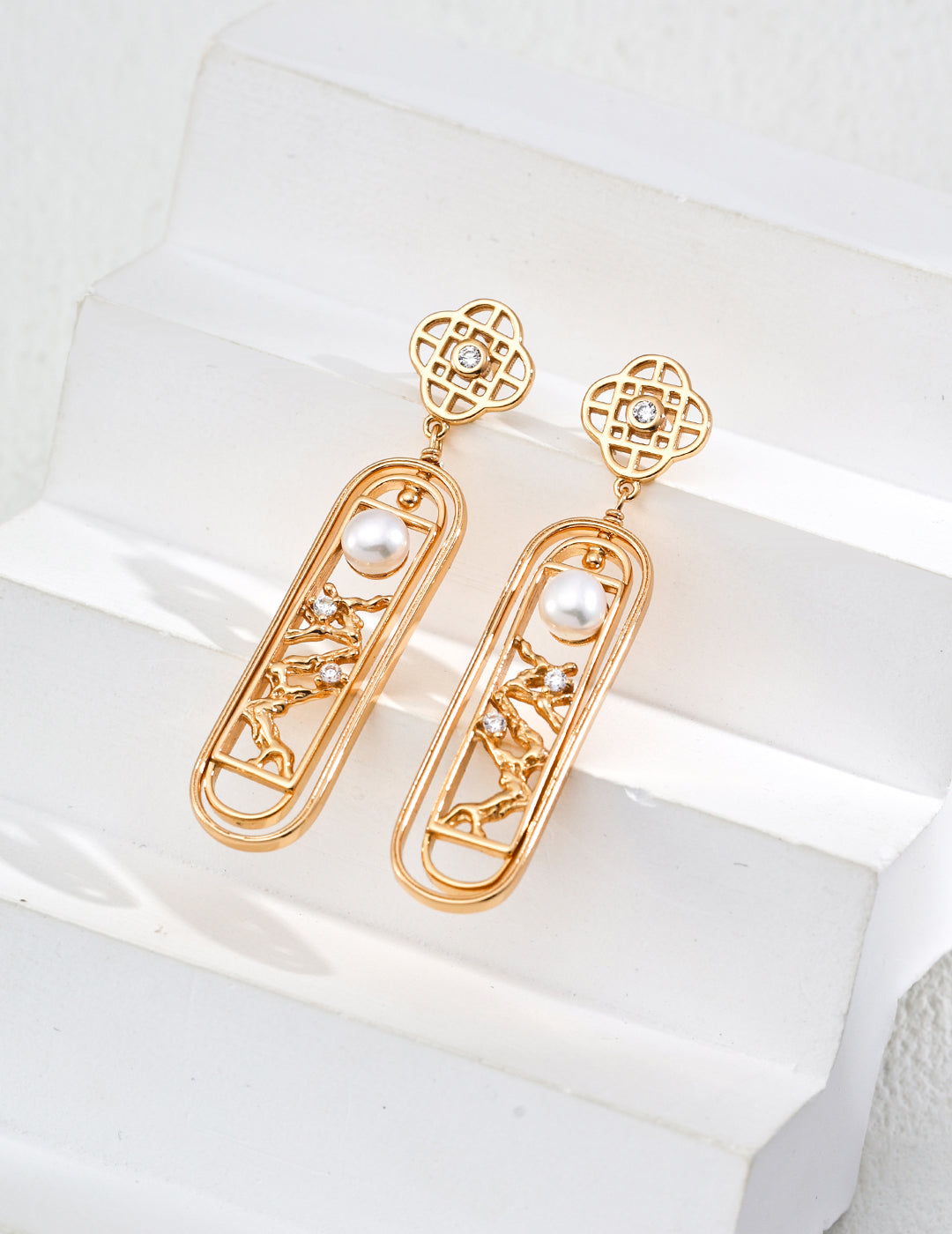 Chinese Style Pearl Zircon Earrings