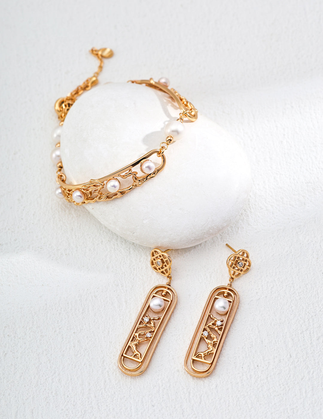 Chinese Style Pearl Zircon Earrings