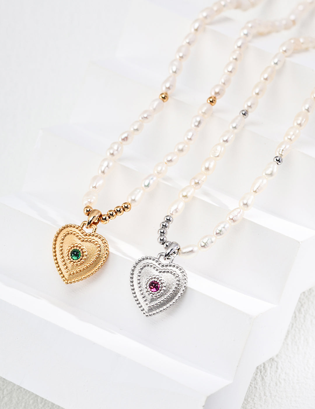 Natural Pearl Heart Shaped Zirconia Pendant Necklace