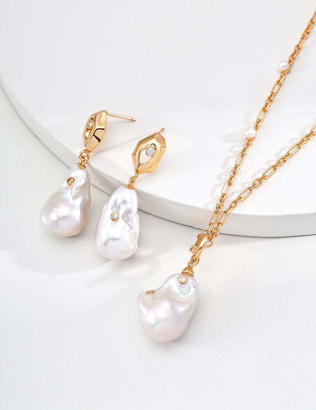Vintage Natural Baroque Pearl Zircon Earrings