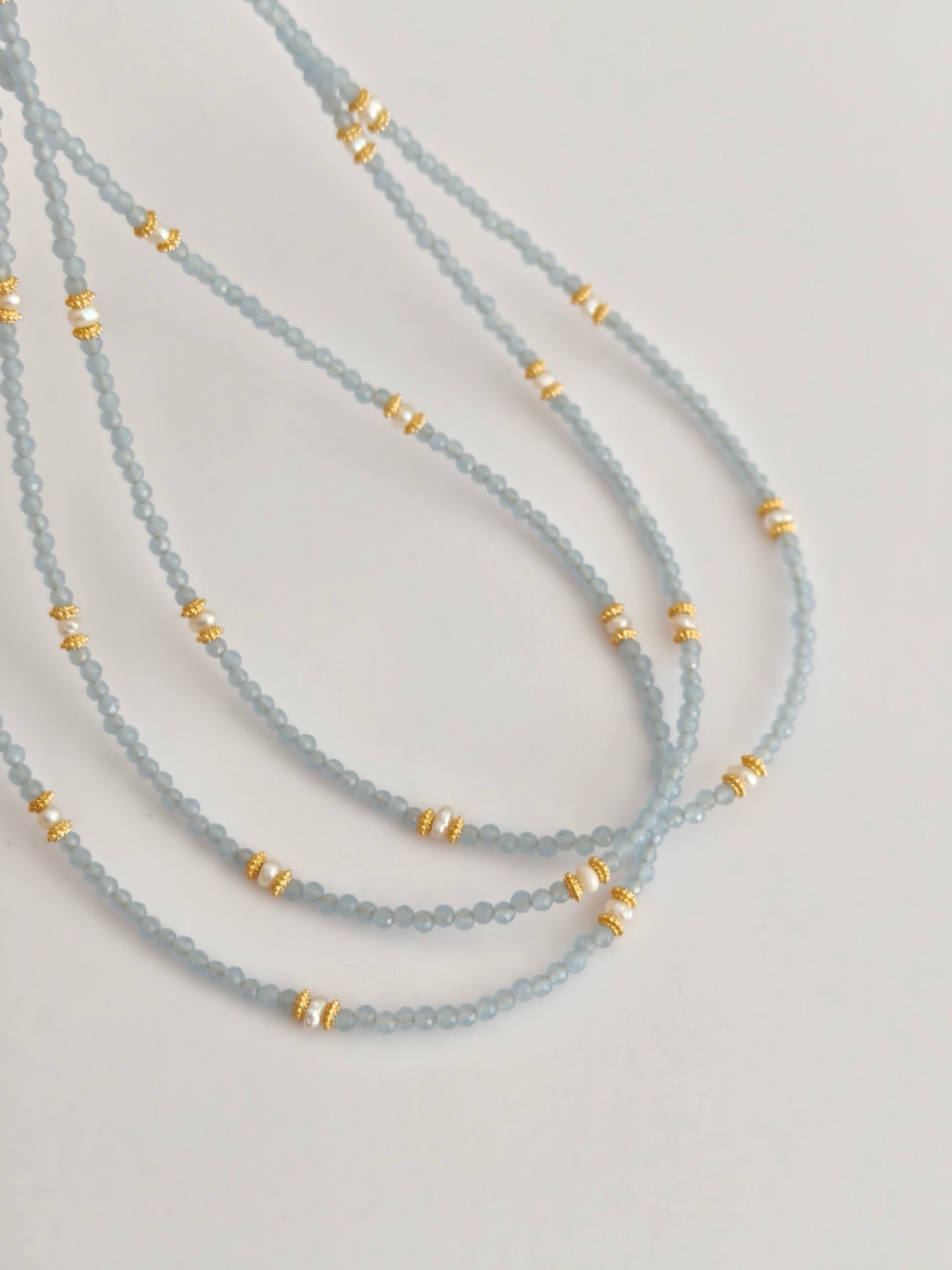 Blue Faceted Cat's Eye Stone Pearl Necklace