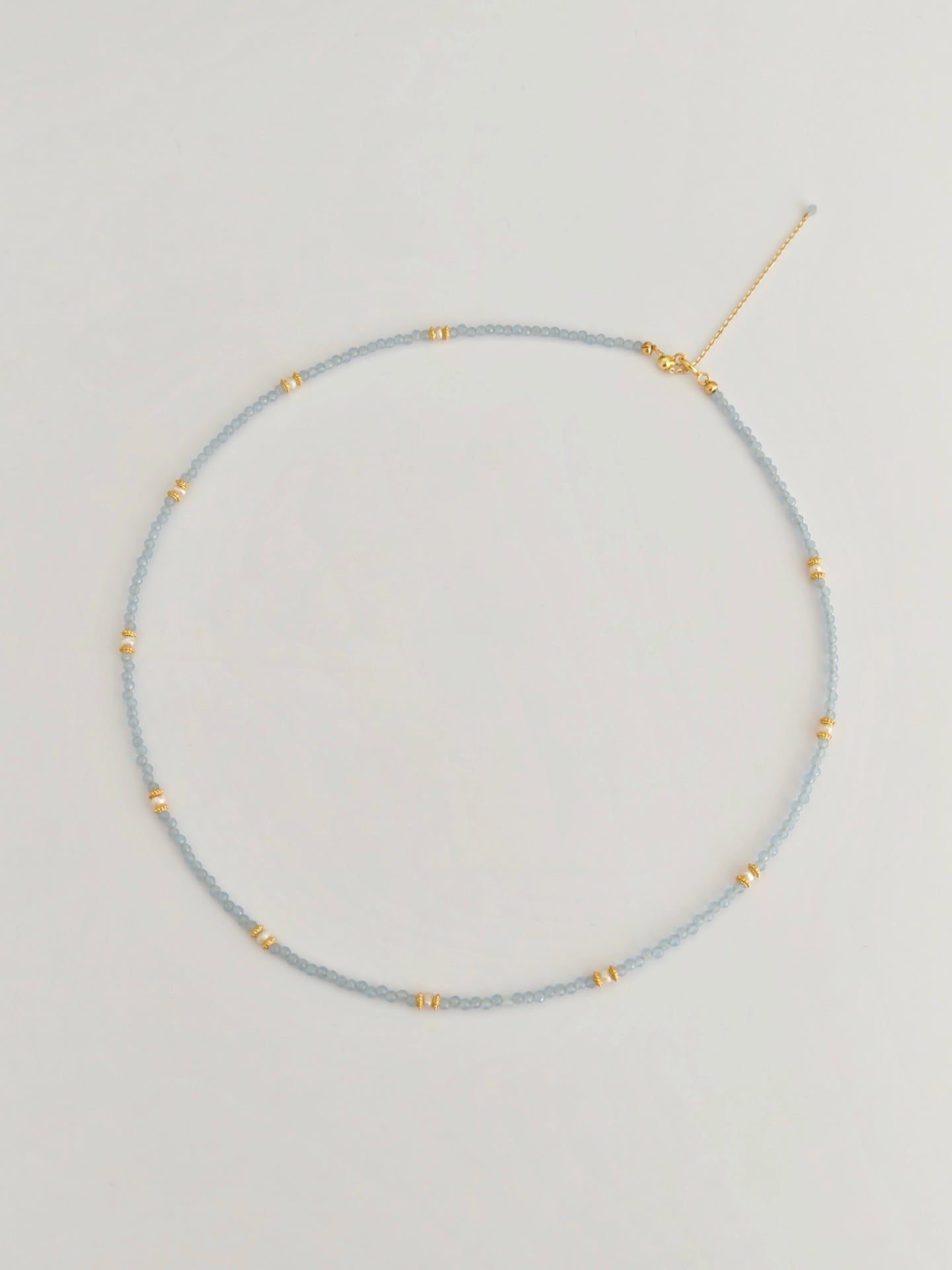 Blue Faceted Cat's Eye Stone Pearl Necklace