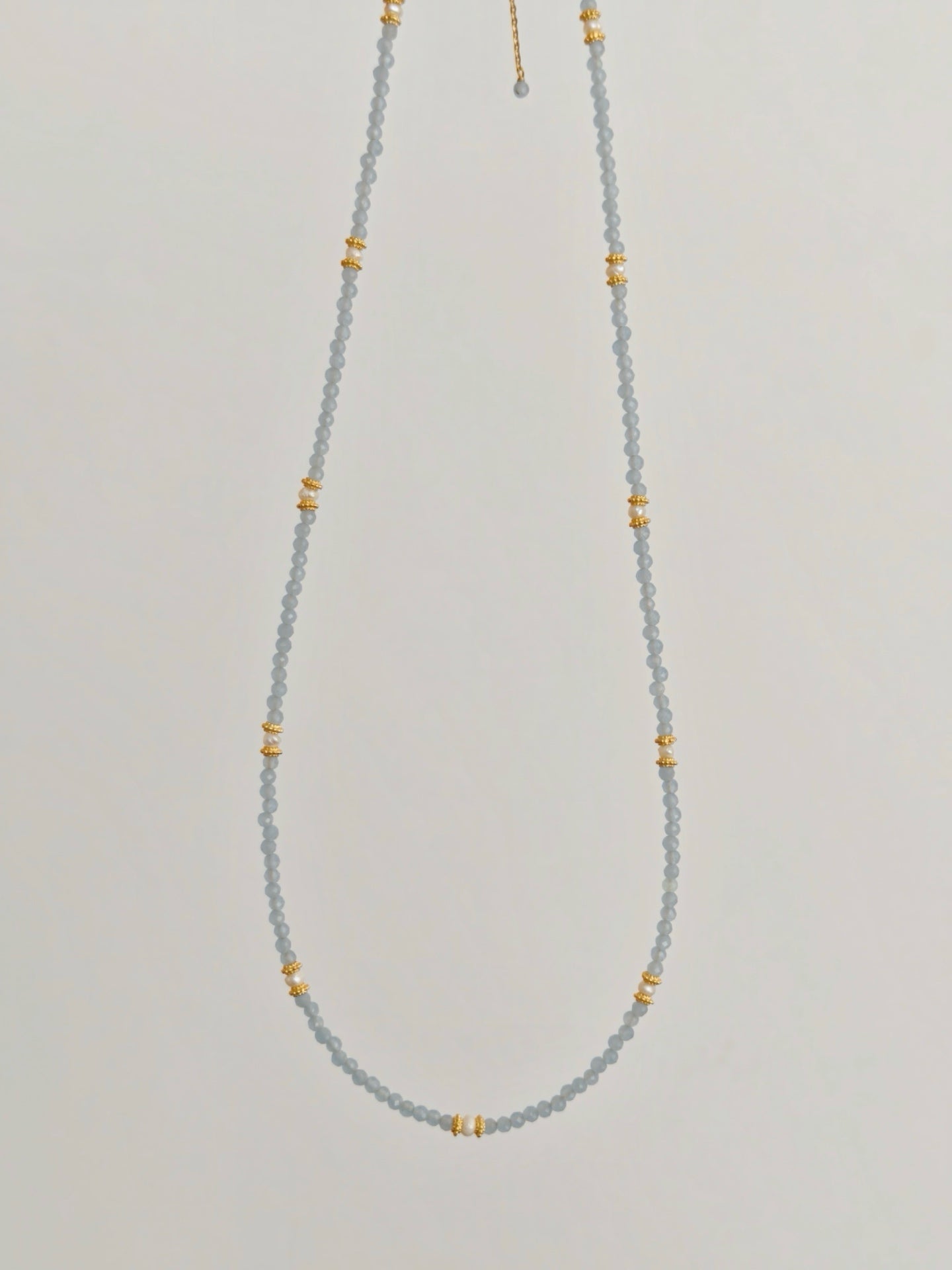 Blue Faceted Cat's Eye Stone Pearl Necklace