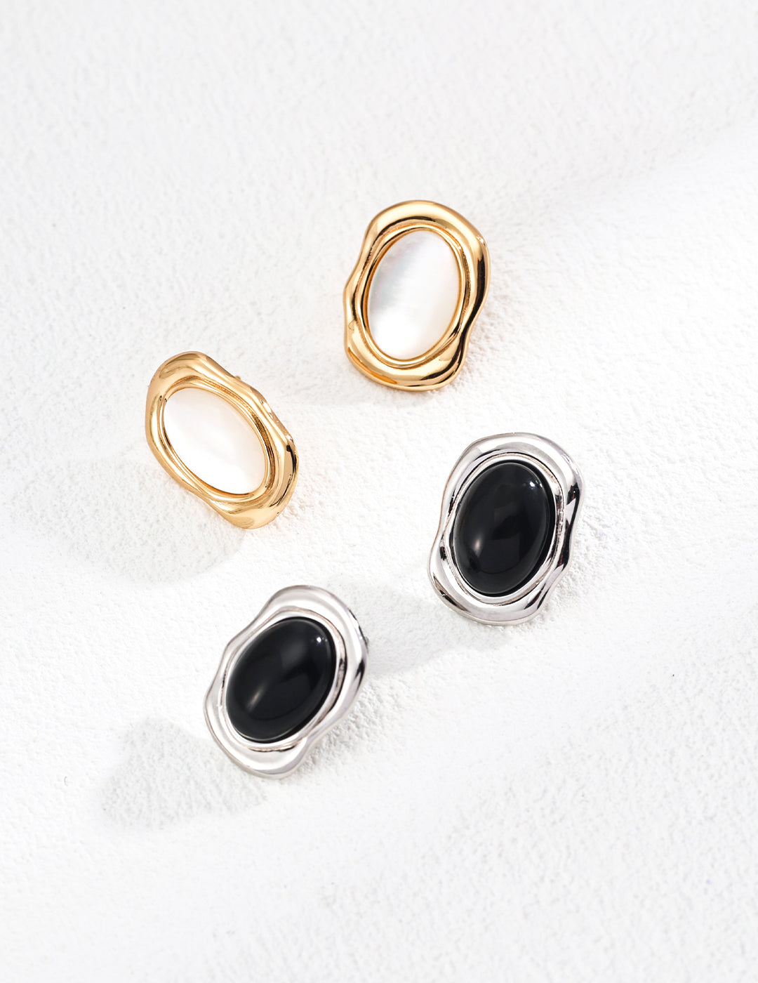 Minimalist Black Onyx / Mother-of-Pearl Earrings